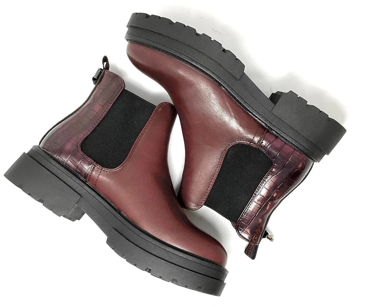 Burgundy Red Chunky Chelsea Ankle Boots