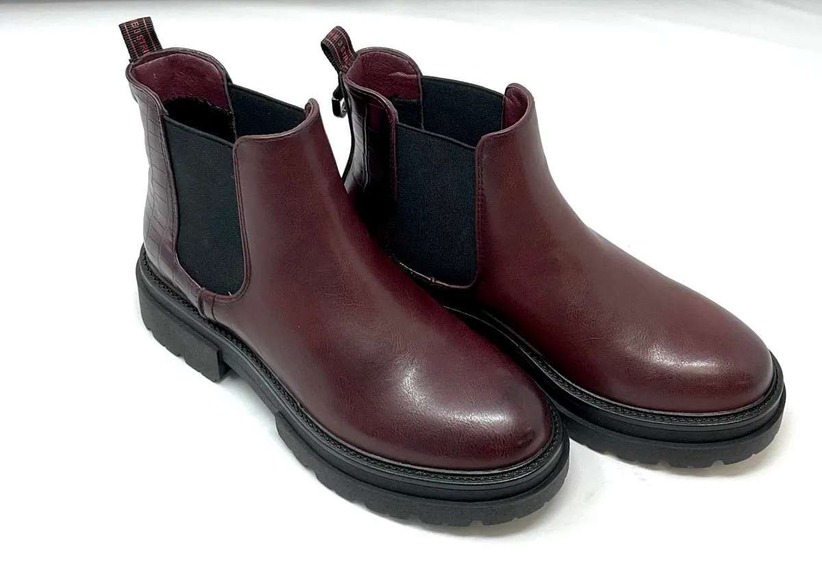 Burgundy Red Chunky Chelsea Ankle Boots