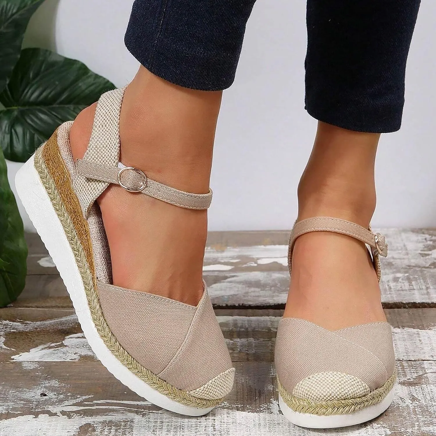 Closed Toe Platform Wedge Sandals, 2025 Espadrilles Wedges for Women Women's Espadrilles Dressy Casual Sandals