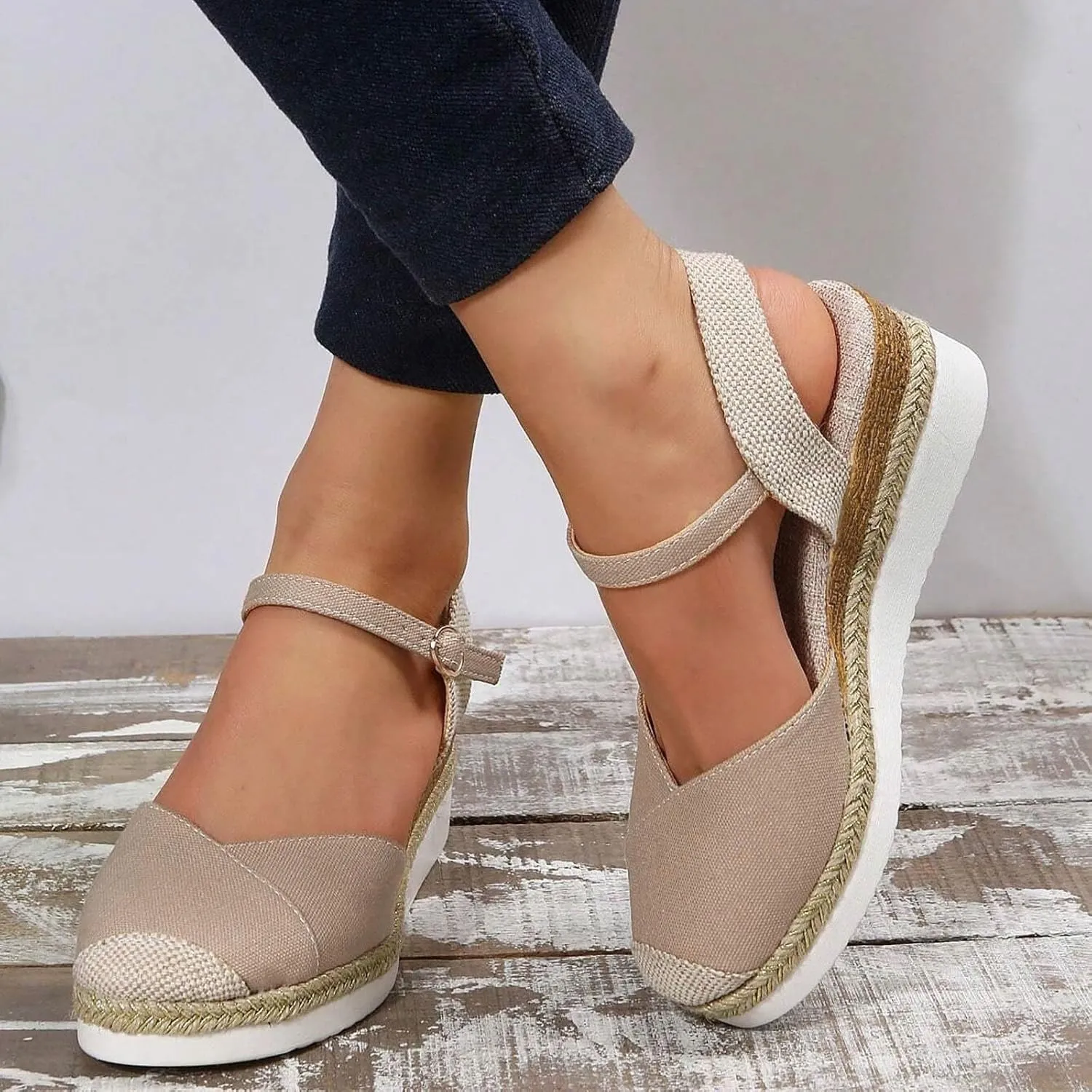 Closed Toe Platform Wedge Sandals, 2025 Espadrilles Wedges for Women Women's Espadrilles Dressy Casual Sandals