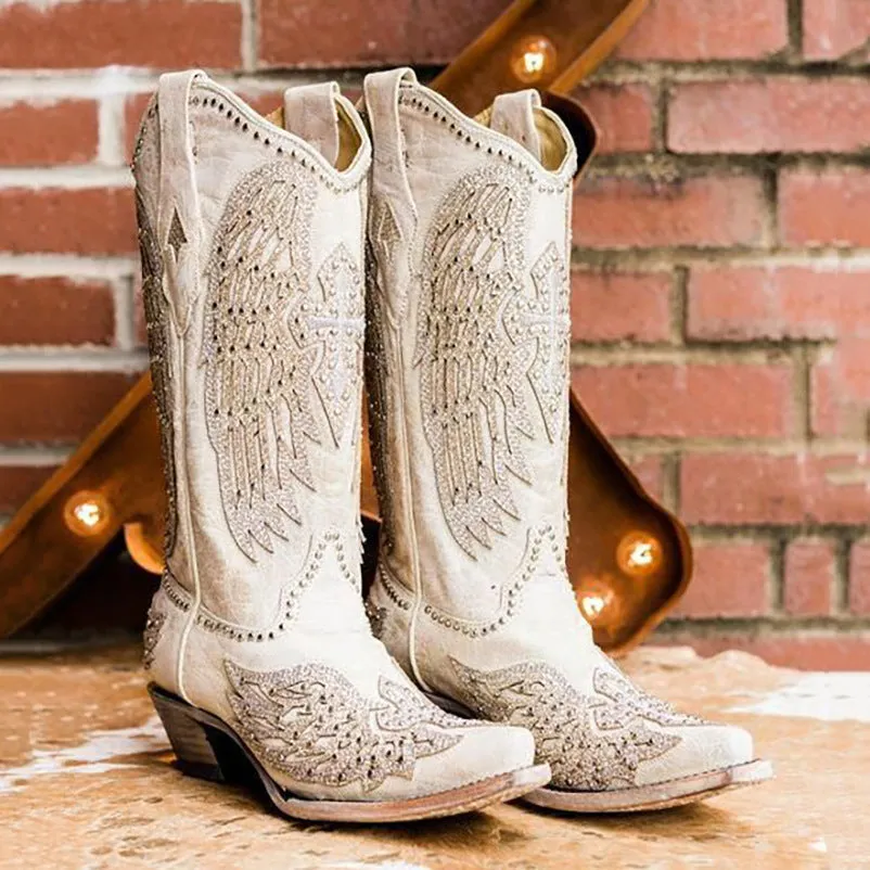 elveswallet Angel Wings Studded Embroidered Booties