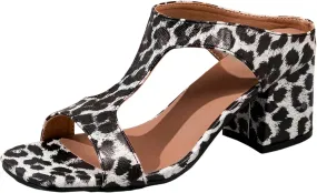 European Plus Size Fashionable Sexy Leopard Print Bag And Sandals Thick Heels High Heels Fish Closed Toe Slides Women