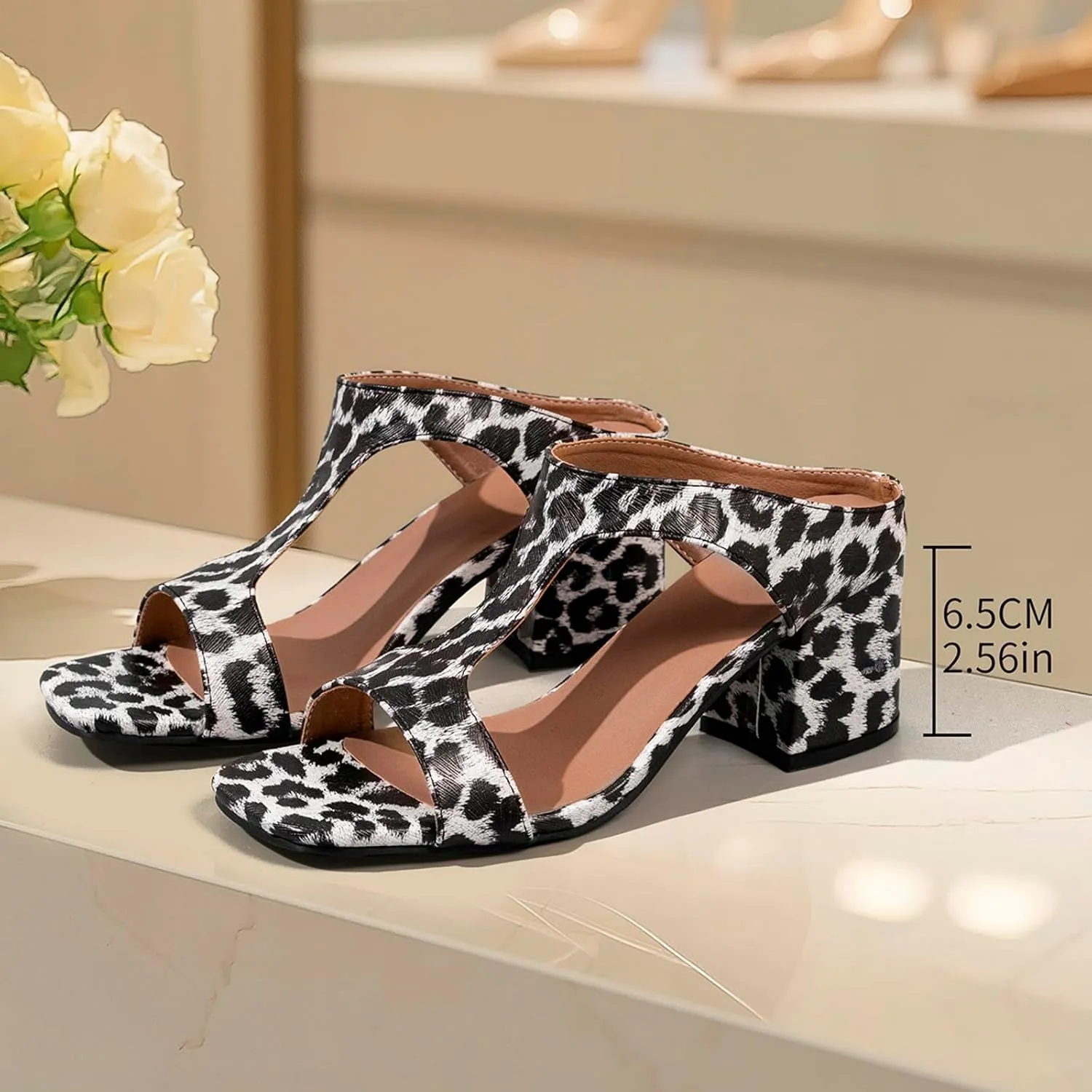 European Plus Size Fashionable Sexy Leopard Print Bag And Sandals Thick Heels High Heels Fish Closed Toe Slides Women