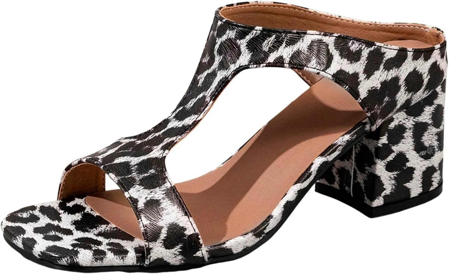 European Plus Size Fashionable Sexy Leopard Print Bag And Sandals Thick Heels High Heels Fish Closed Toe Slides Women