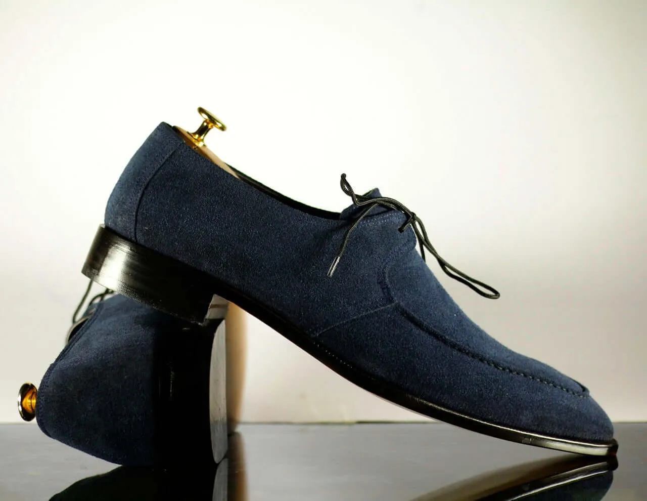 Handmade Men's Navy Blue Suede Derby Lace Up Shoes, Men Designer Dress Formal Luxury Shoes