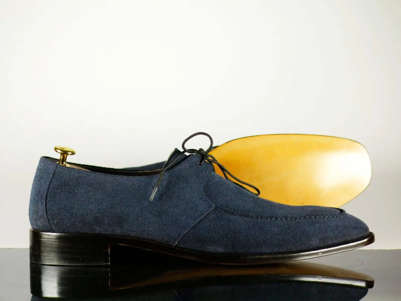 Handmade Men's Navy Blue Suede Derby Lace Up Shoes, Men Designer Dress Formal Luxury Shoes