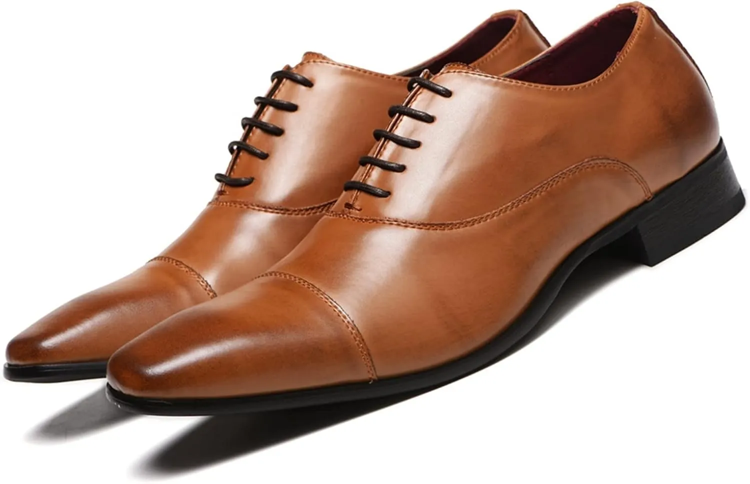 HOOENG Formal Shoes for Men Lace Up Cap Toe Burnished Toe PU Leather Block Heel Anti-Slip Resistant Non Slip Low Top Classic