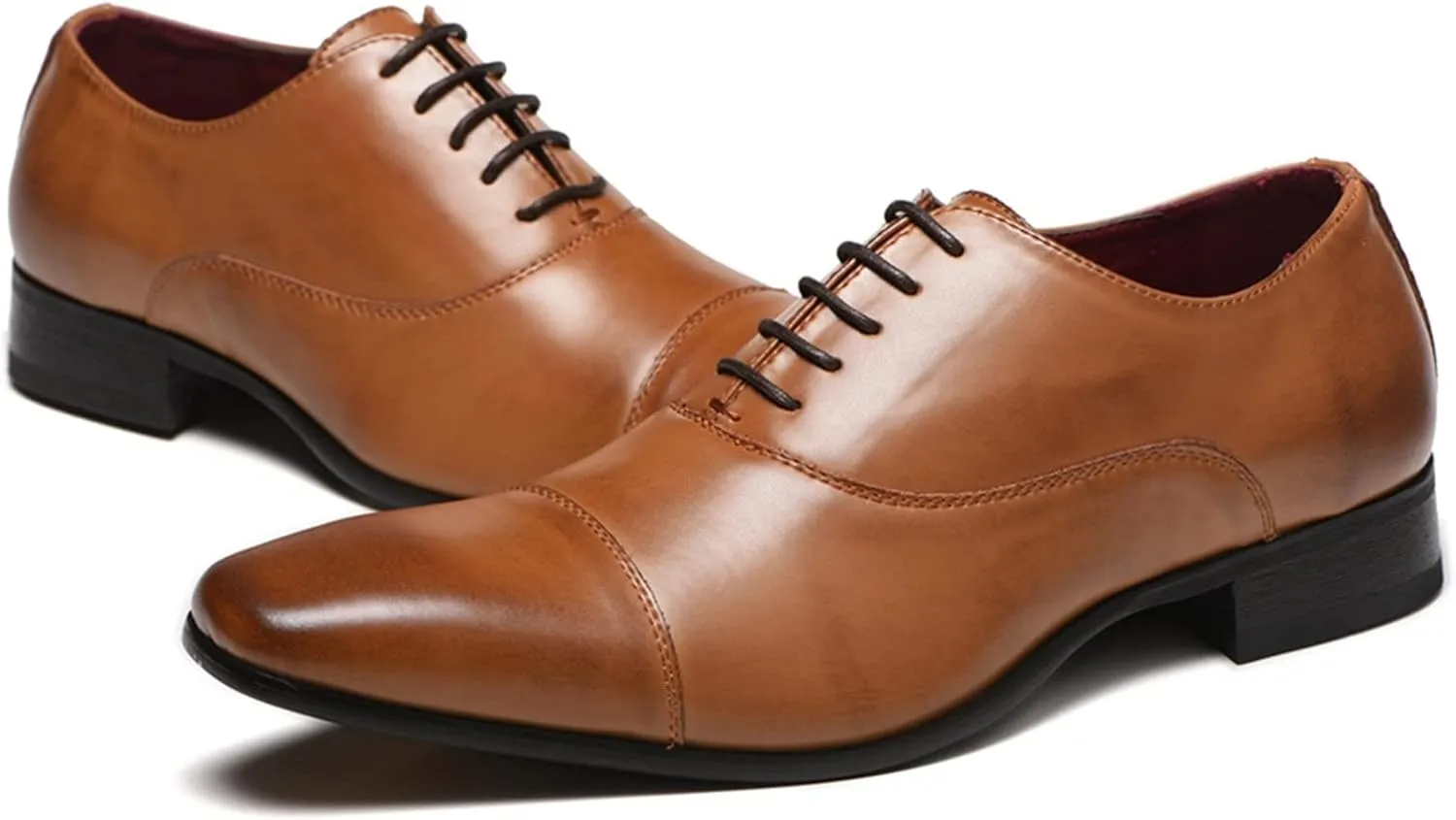 HOOENG Formal Shoes for Men Lace Up Cap Toe Burnished Toe PU Leather Block Heel Anti-Slip Resistant Non Slip Low Top Classic