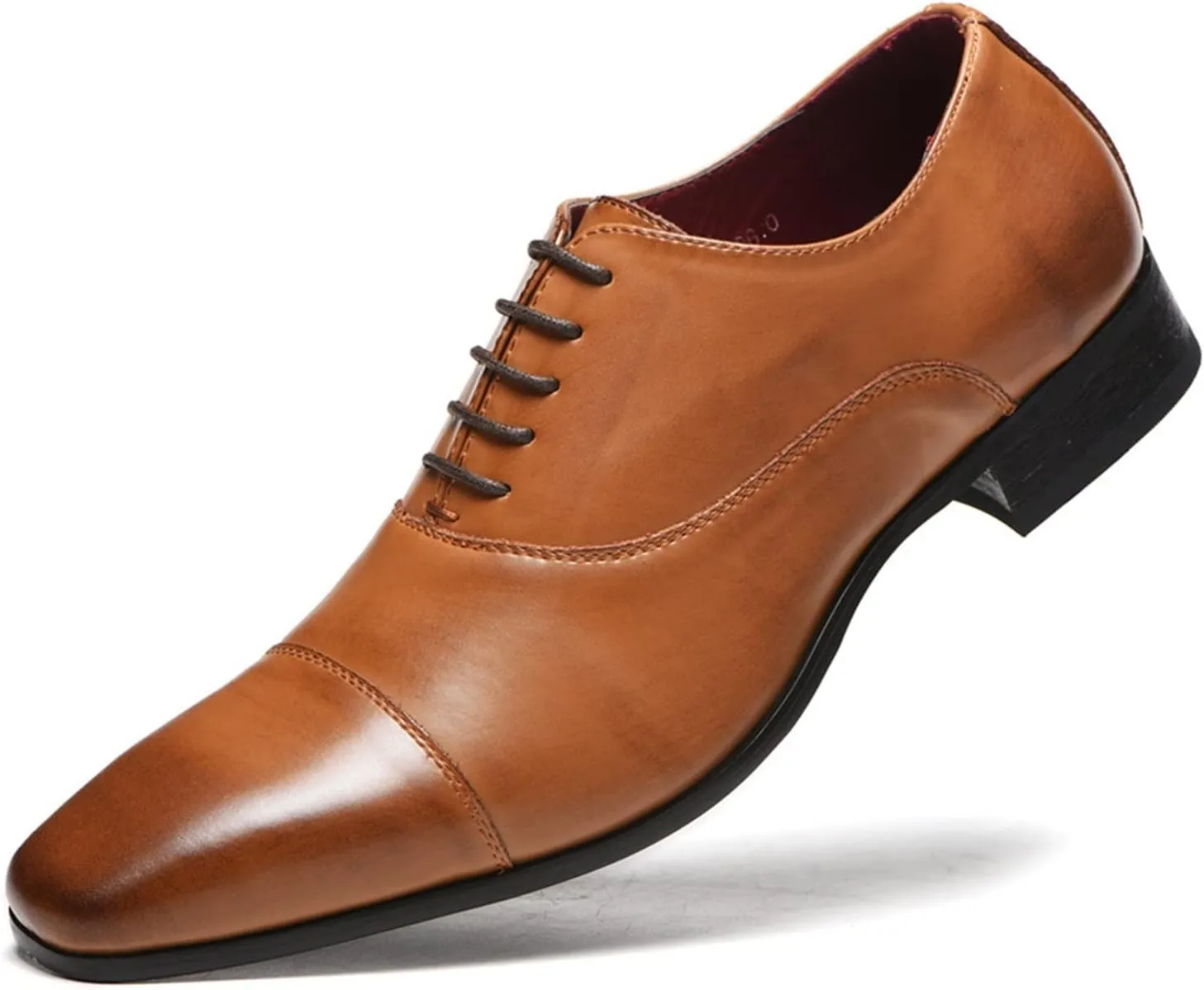 HOOENG Formal Shoes for Men Lace Up Cap Toe Burnished Toe PU Leather Block Heel Anti-Slip Resistant Non Slip Low Top Classic