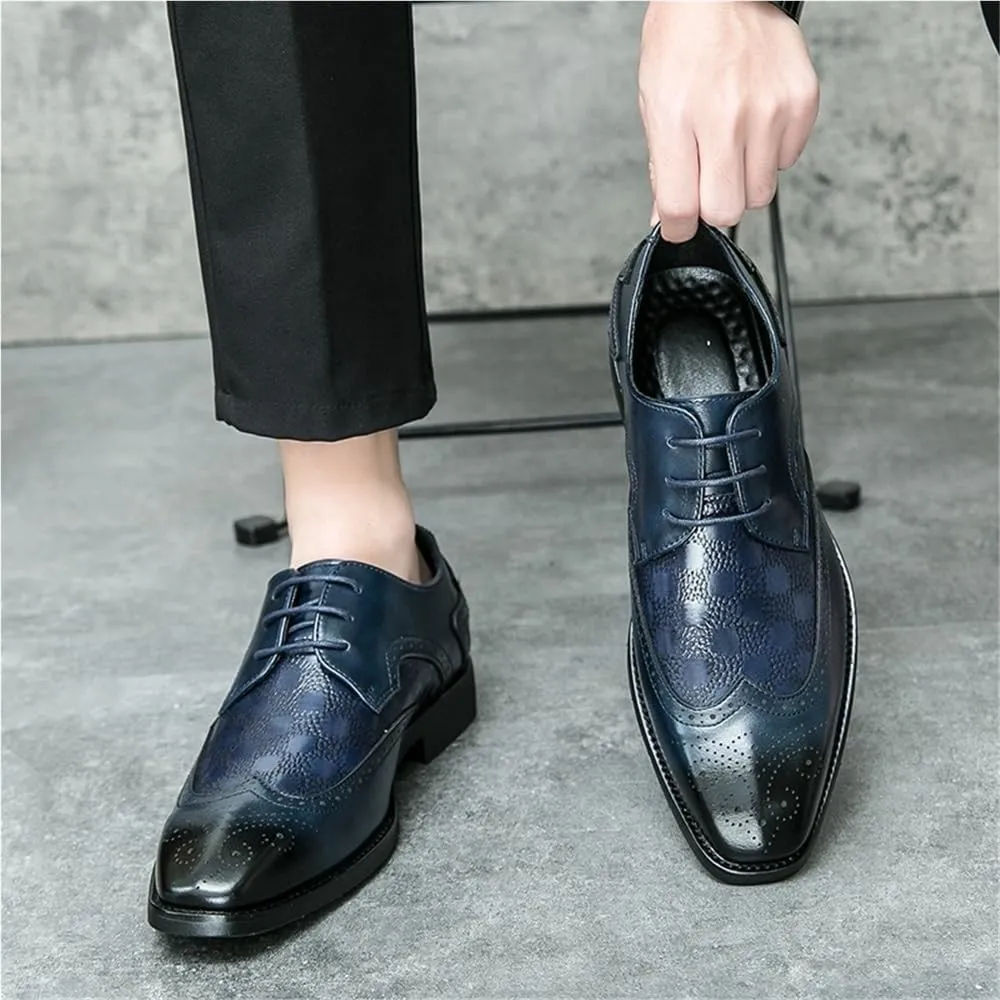 Leather Business Shoes for Men Oxford Dress Formal Wedding Comfortable Classic Pointed Toe Non-Slip Walking Lace Up Shoes