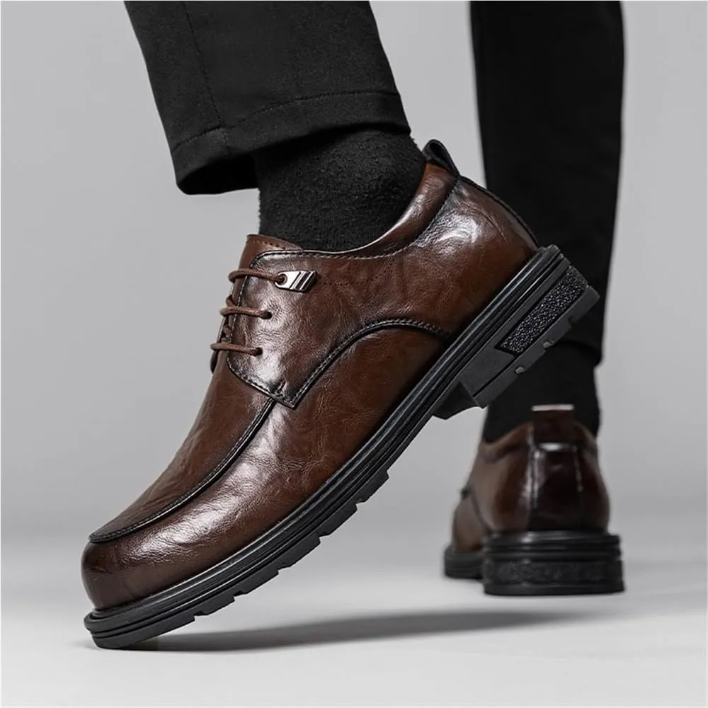 Men Classic Oxford Dress Shoes Leather Pointed Toe Brogue Formal Business Comfortable Platform Wedding Low Top Non Slip Stylish Tuxedo Genuine Leather Office