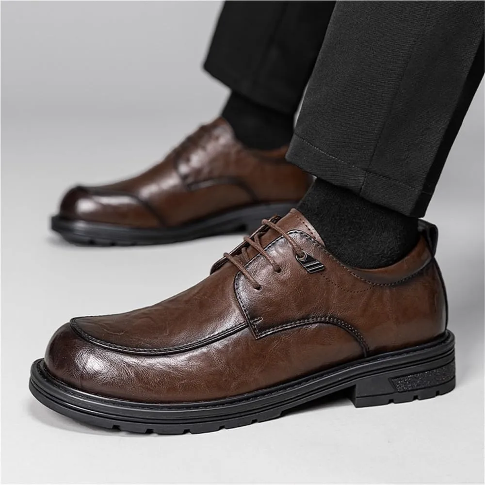 Men Classic Oxford Dress Shoes Leather Pointed Toe Brogue Formal Business Comfortable Platform Wedding Low Top Non Slip Stylish Tuxedo Genuine Leather Office