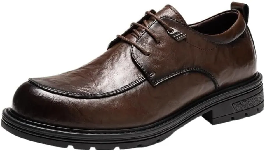 Men Classic Oxford Dress Shoes Leather Pointed Toe Brogue Formal Business Comfortable Platform Wedding Low Top Non Slip Stylish Tuxedo Genuine Leather Office
