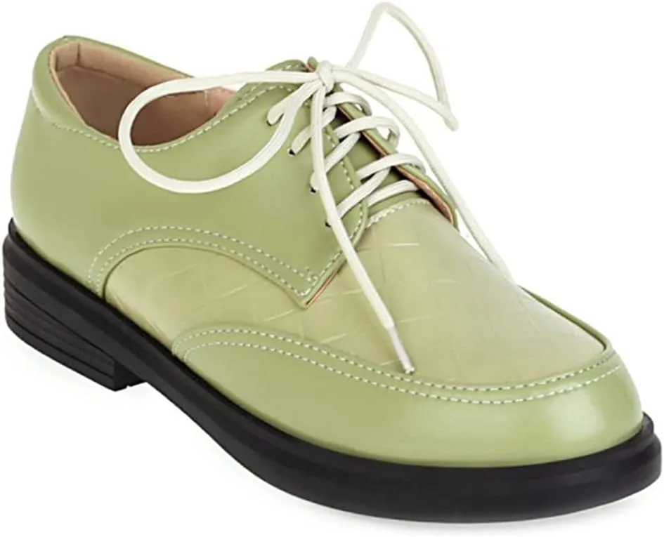 MIOKE Women's Casual Flat Low Heel Oxfords Shoes Lace Up Round Toe Vintage Western School Oxfords Brogues