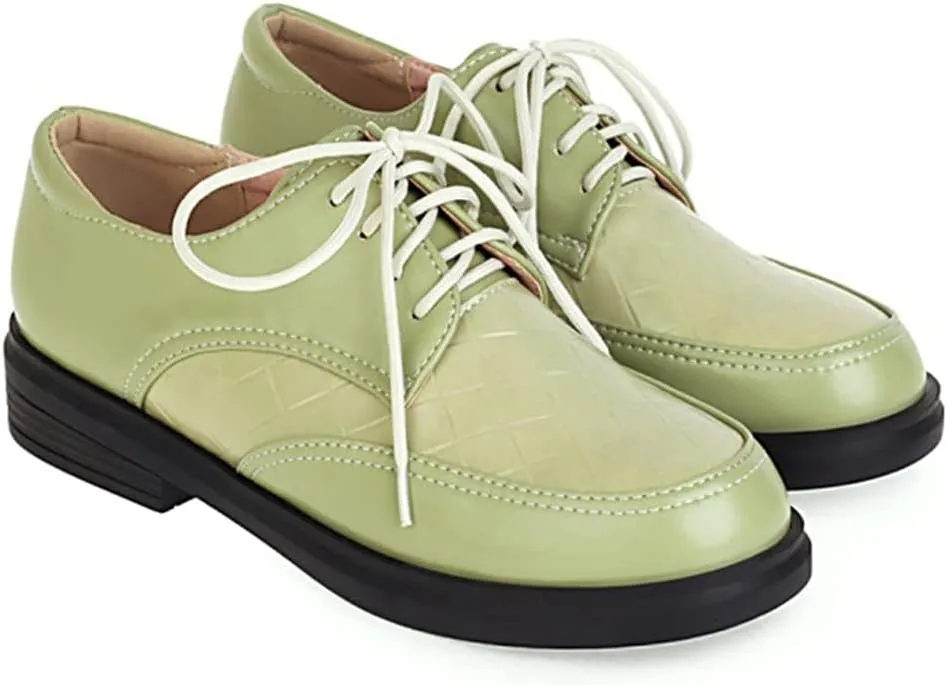 MIOKE Women's Casual Flat Low Heel Oxfords Shoes Lace Up Round Toe Vintage Western School Oxfords Brogues