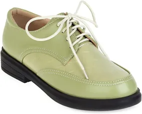MIOKE Women's Casual Flat Low Heel Oxfords Shoes Lace Up Round Toe Vintage Western School Oxfords Brogues