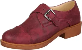 MIOKE Women's Classic Retro Flat Oxford Brogues Buckle Slip On Low Heel Vintage Western Dress Oxford Shoes