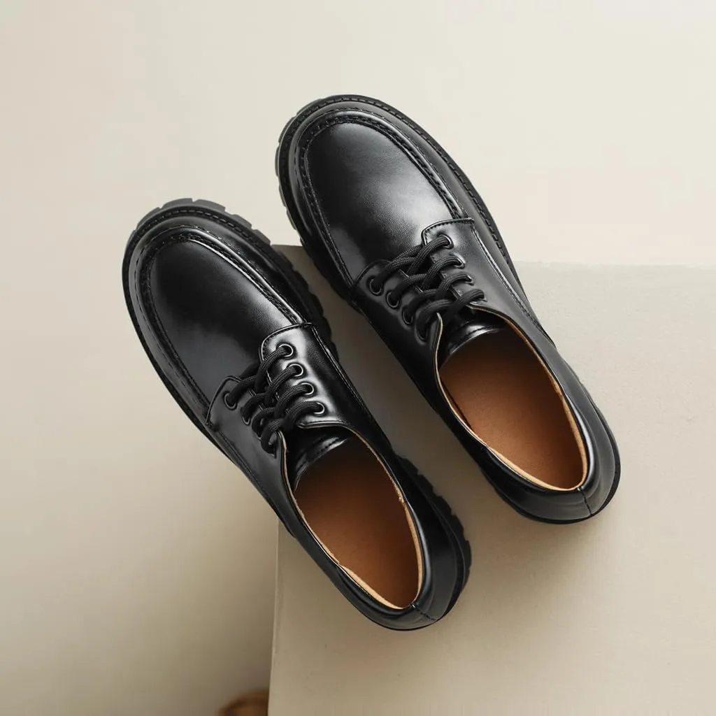 MIOKE Women's Round Toe Platform Oxford Pumps Lace Up Wingtip Chunky Mid Heel Vintage Brogues Dress Shoes