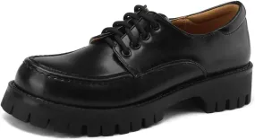 MIOKE Women's Round Toe Platform Oxford Pumps Lace Up Wingtip Chunky Mid Heel Vintage Brogues Dress Shoes