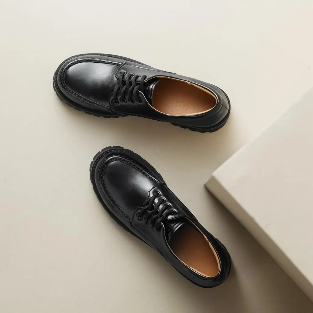 MIOKE Women's Round Toe Platform Oxford Pumps Lace Up Wingtip Chunky Mid Heel Vintage Brogues Dress Shoes