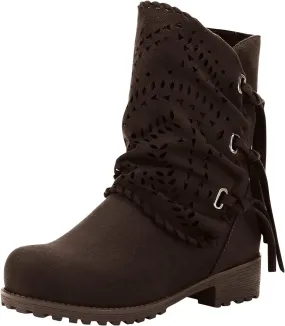 oiangi Suede Ankle Boots for Women - Vintage Round Toe Solid Color Cutout Lace Up Chunky Low Heel Short Booties Winter Retro Outdoor Casual Shoes