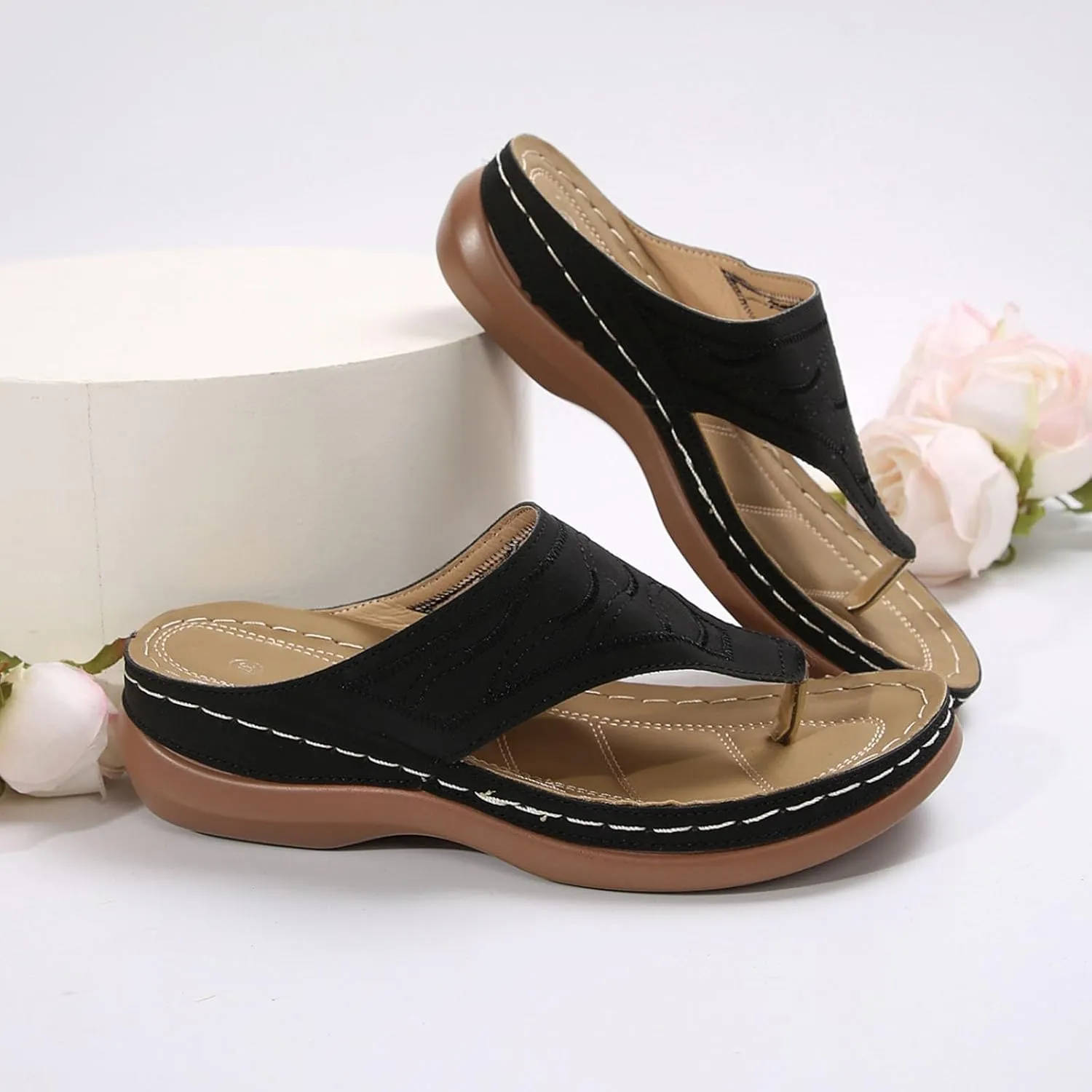 Orthopedic Sandals for Women 2025 Spring Platform Sandal Fashion Wedges Slip On Flip Flops Casual Comfortable Open Toe Dressy Summer Beach Shoes for Vacation