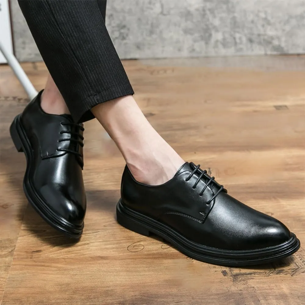 Oxford Formal Dress Shoes for Men Leather Business Comfortable Lace-Up Pointed Toe Non Slip Footwear for Wedding Office