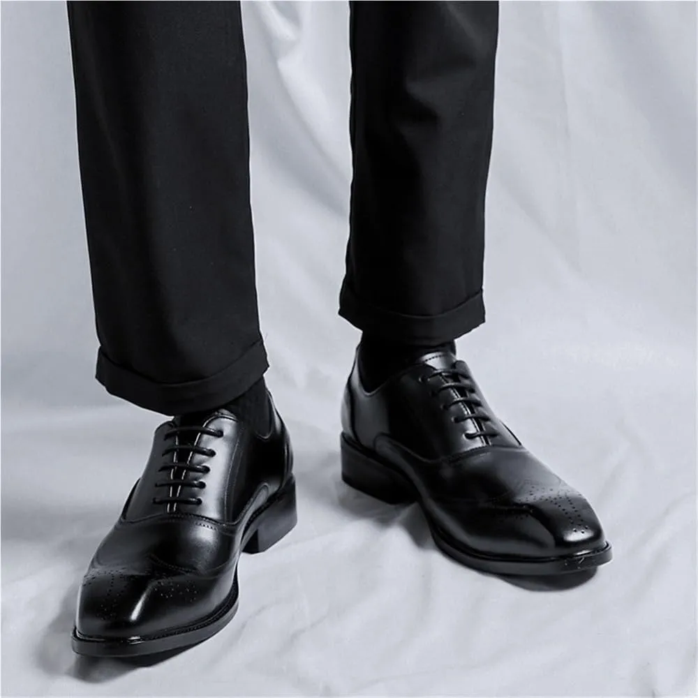 Oxford Leather Dress Shoes for Men Formal Wedding Business Shoes Classic Pointed Toe Comfortable Lace Up Non-Slip Walking