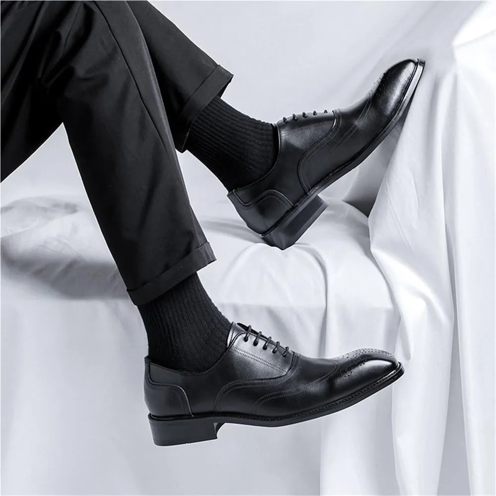 Oxford Leather Dress Shoes for Men Formal Wedding Business Shoes Classic Pointed Toe Comfortable Lace Up Non-Slip Walking