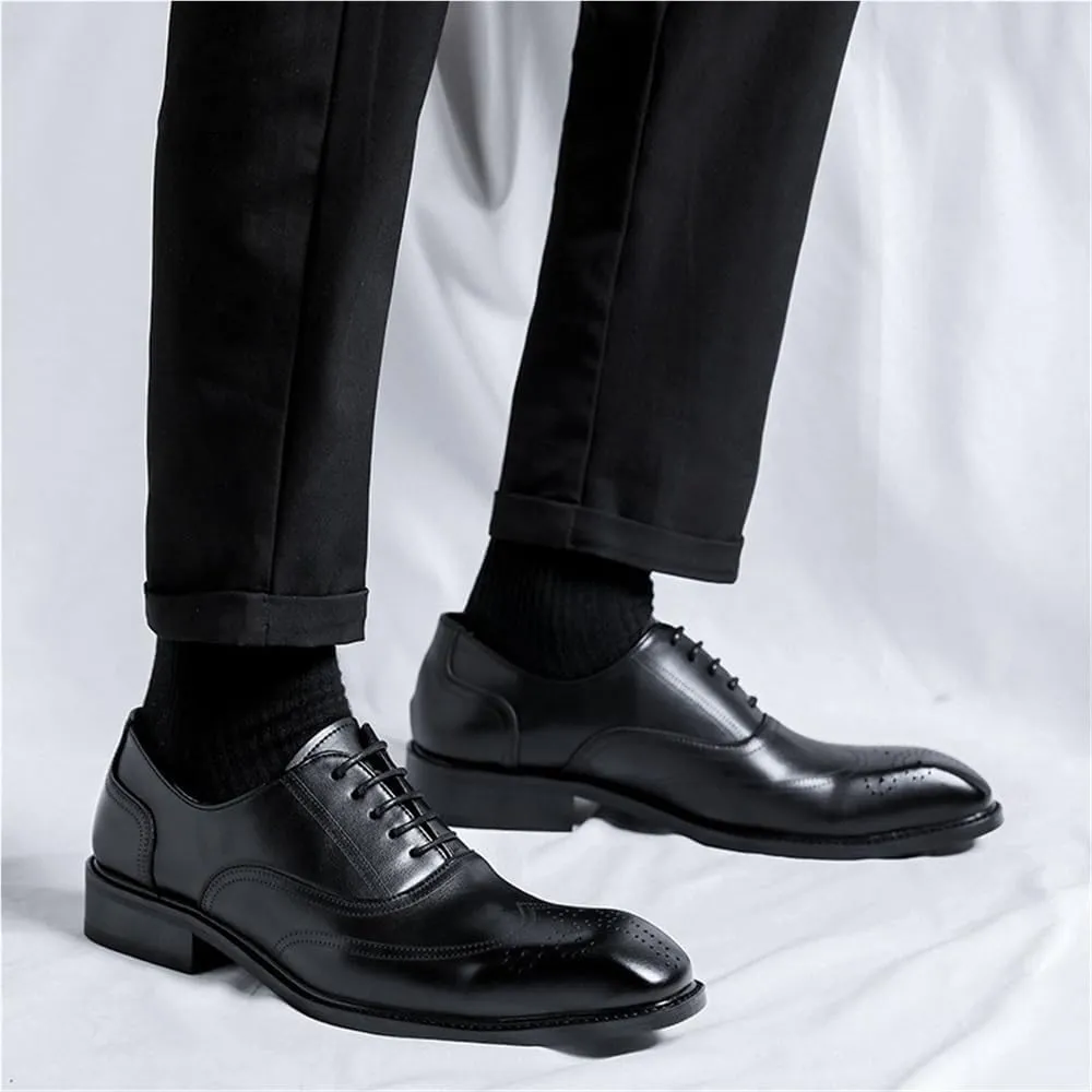 Oxford Leather Dress Shoes for Men Formal Wedding Business Shoes Classic Pointed Toe Comfortable Lace Up Non-Slip Walking