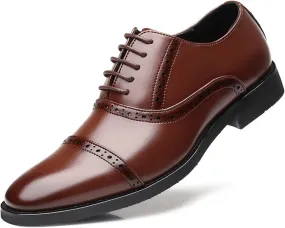 Oxford Shoes for Men Lace Up Cap Toe Round Burnished Toe Vegan Leather Low Top Non Slip Resistant Classic (Color : Brown, Size : 7)