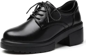 Platform Oxfords for Women Chunky Oxford Heels Women's Pumps Lace Up Shoes Office Work Ladies Casual Business Dress Shoes