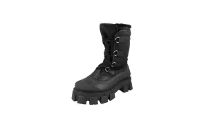 Prada Men's Black Heavy-Duty Rubber Sole Monolith Shearling Boots 2UE014
