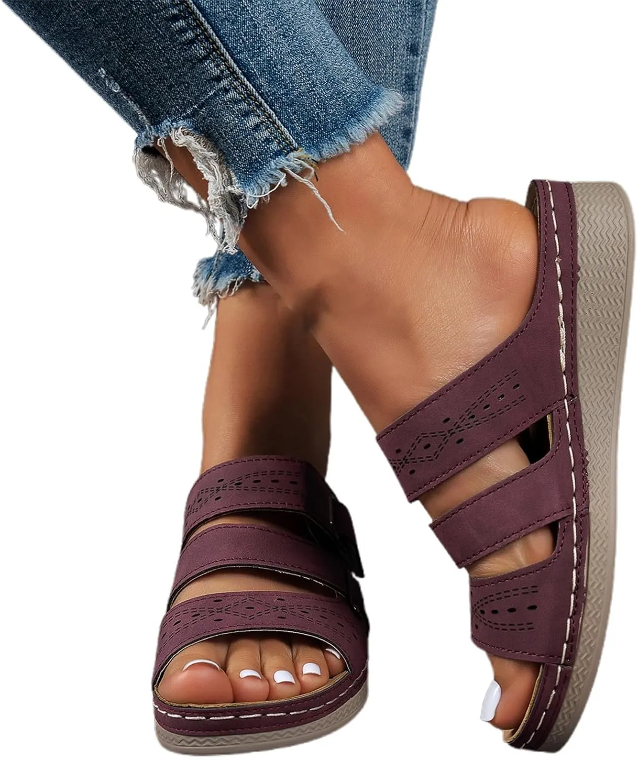 Sandals Women 2025 Dressy, Platform Sandals Women Fashion Wedges Mid Heels Open Toe Espadrilles Slip on Shoes