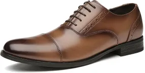 Single Season Dress Oxford for Men Lace Up Cap Toe Round Burnished Toe Cowhide Low Top Non Slip Anti-Slip Block Heel Slip Resistant Party Very Popular Among Young People
