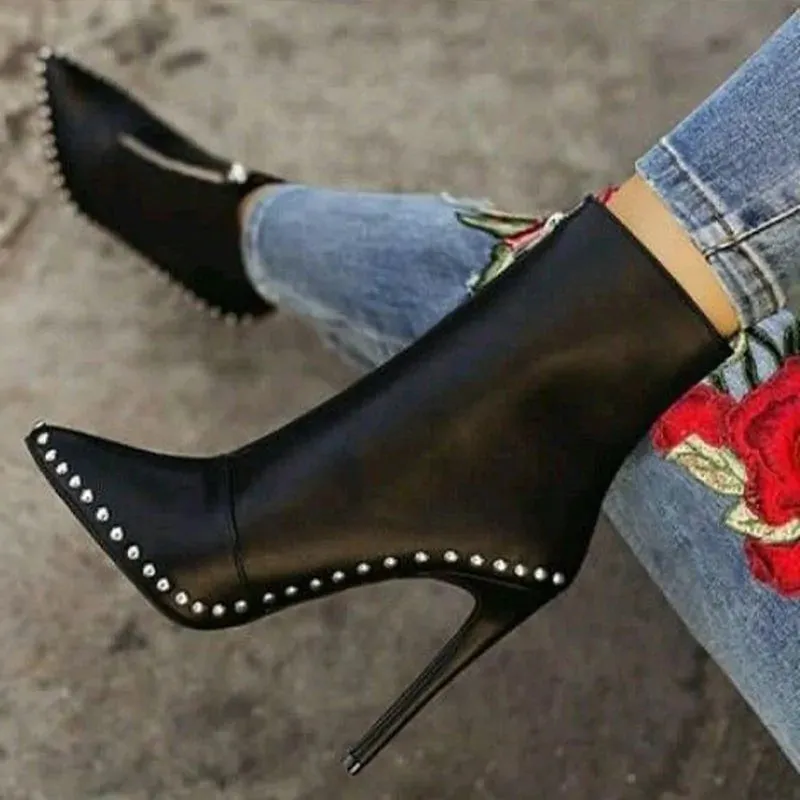 Studded Pointed Toe Ankle Boots