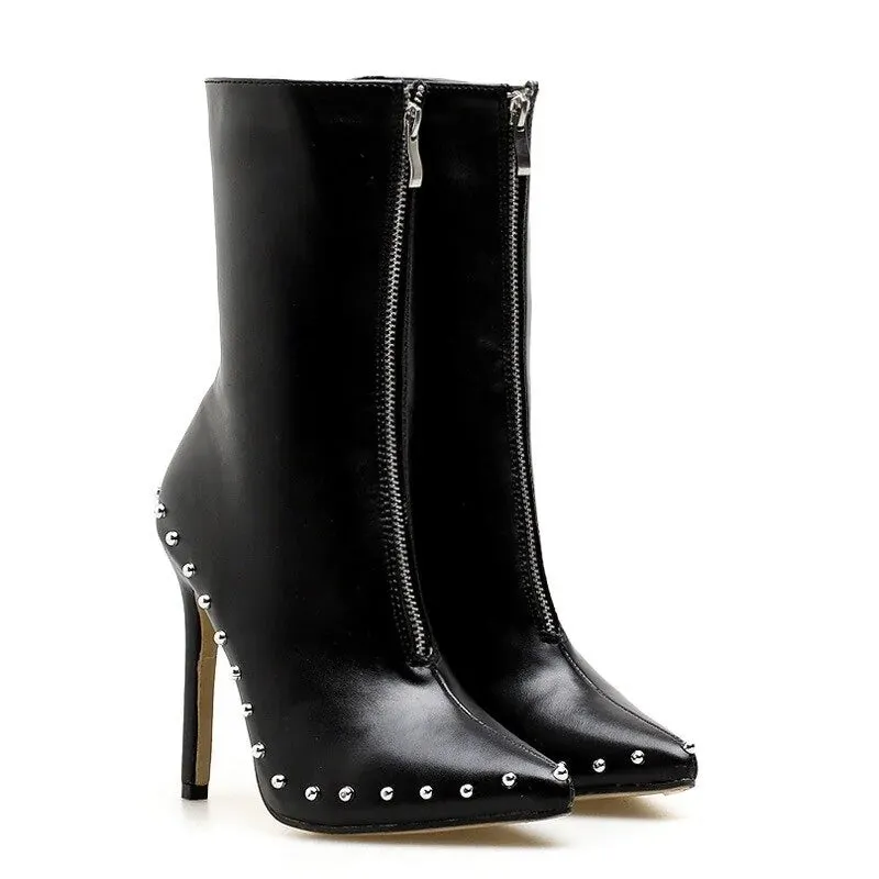 Studded Pointed Toe Ankle Boots
