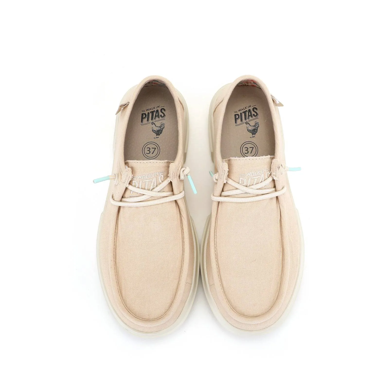 Walk In Pitas Dafne Ladies Beige Textile Elasticated Shoes