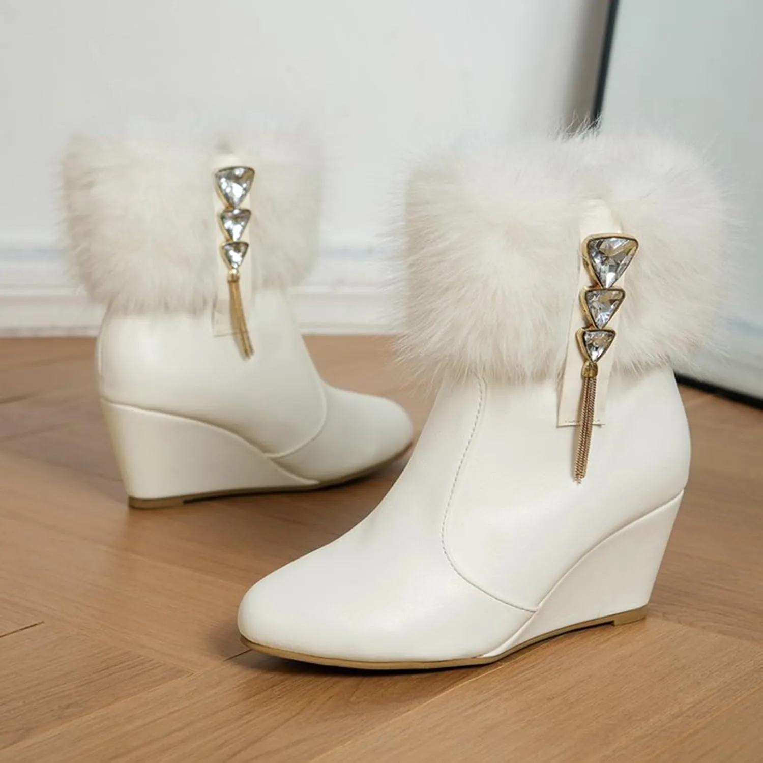 Winter Boots for Women 2024 New Comfortable Mid Chunky Heel Warm Fur Lined Boots Side Zipper Knee High Combat Western
