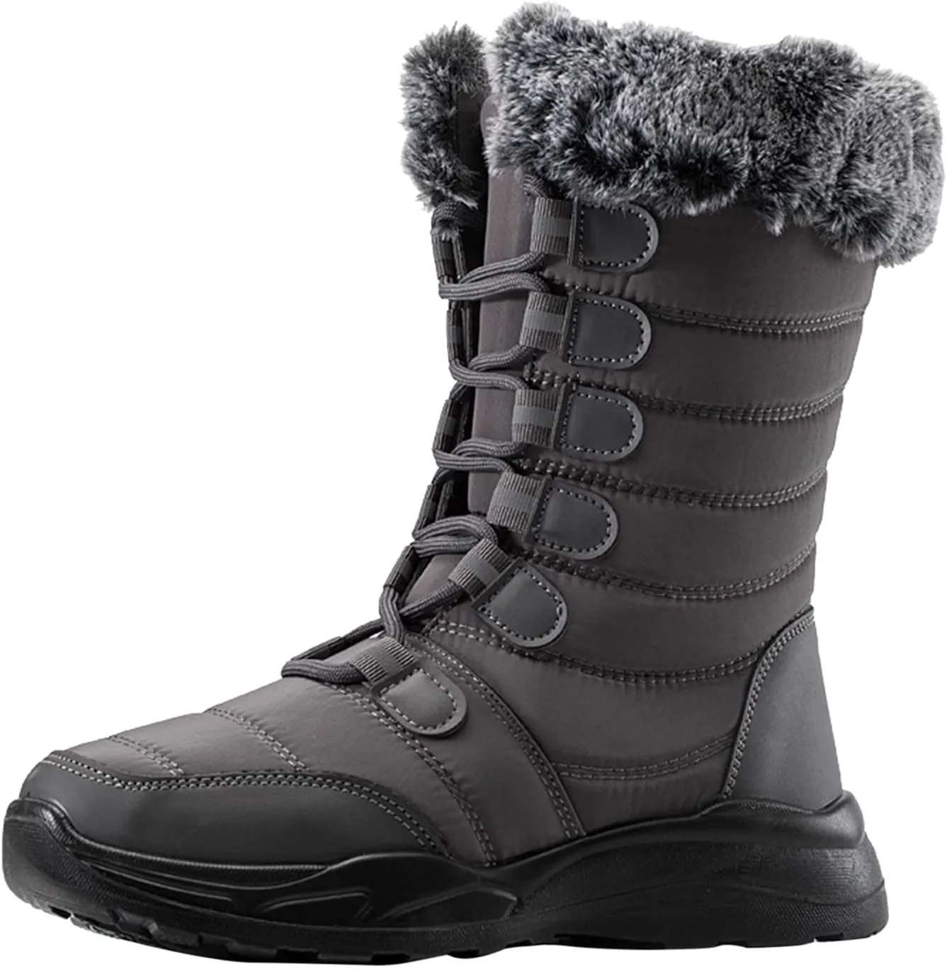 Women Men Snow Boots Round Toe Water Proof Flat Heel Warm Winter Lace Up Solid Color Mid Womens Low Winter Snow Boots (Grey, 7)
