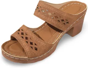Women's Heeled Sandals Open Toe Slip On Block Chunky Mid Heels Fish Mouth Open Toe Ankle Strap Sandal Slippers