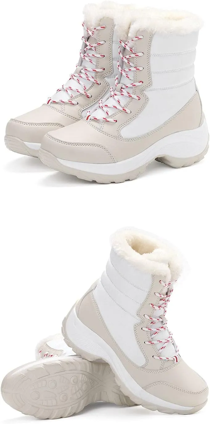 Women's Lightweight Snow Boots Fur Lined Warm Walking Booties Thick-soled Plus Velvet Warm Cotton Shoes Short Boot
