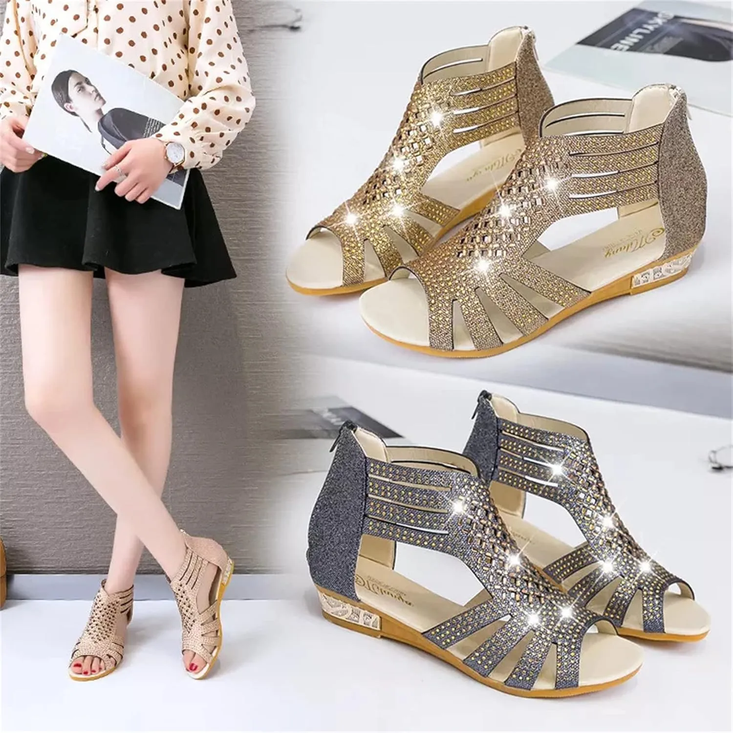 Womens Wedge Platform Sliders Sandals Ladies Bohemian Slippers Summer Style Slope Heel Casual Sandals Beach peep Toe Non Slip Flip-Flops Shoes,White,US7.5/EU39