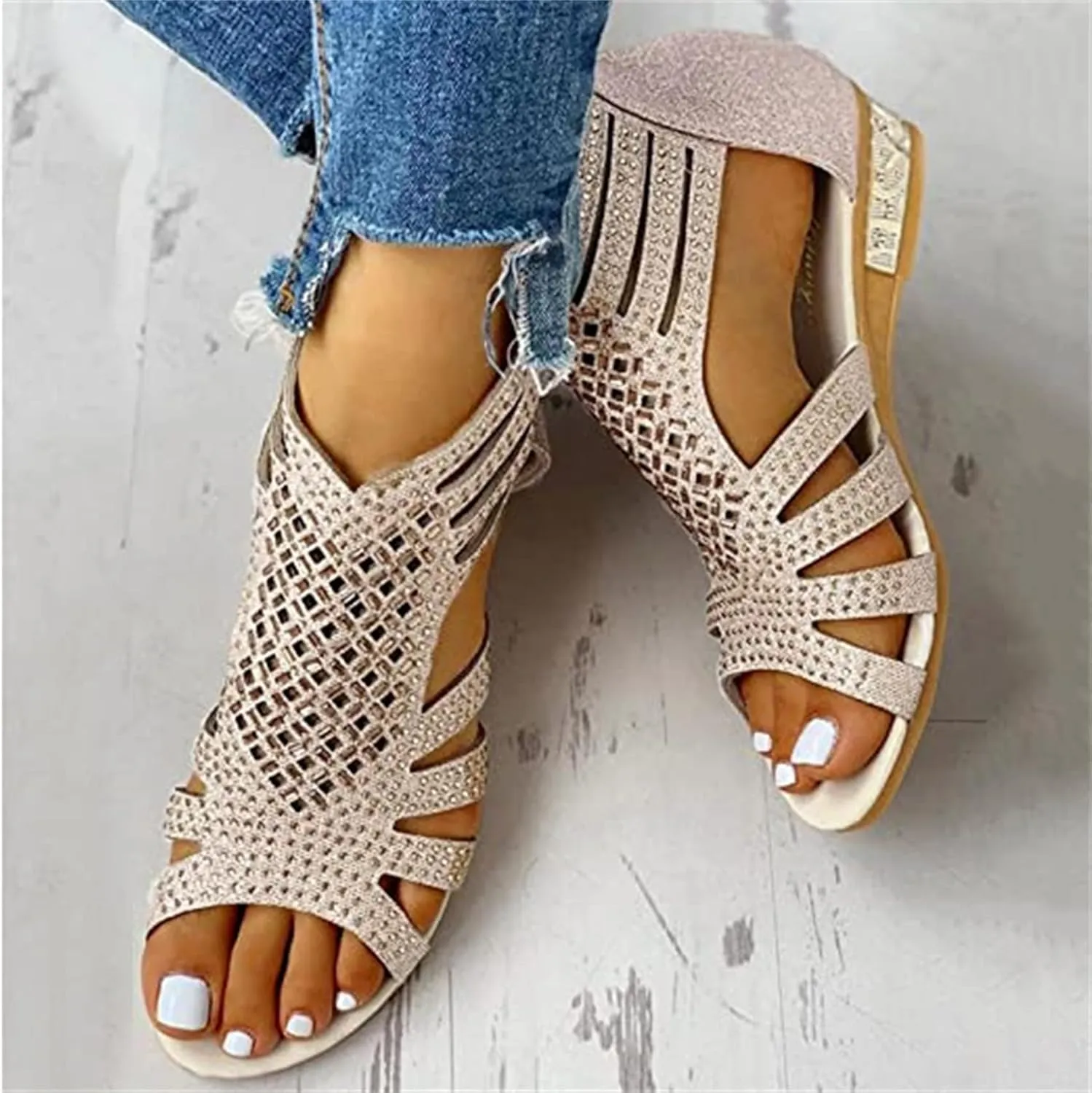 Womens Wedge Platform Sliders Sandals Ladies Bohemian Slippers Summer Style Slope Heel Casual Sandals Beach peep Toe Non Slip Flip-Flops Shoes,White,US7.5/EU39