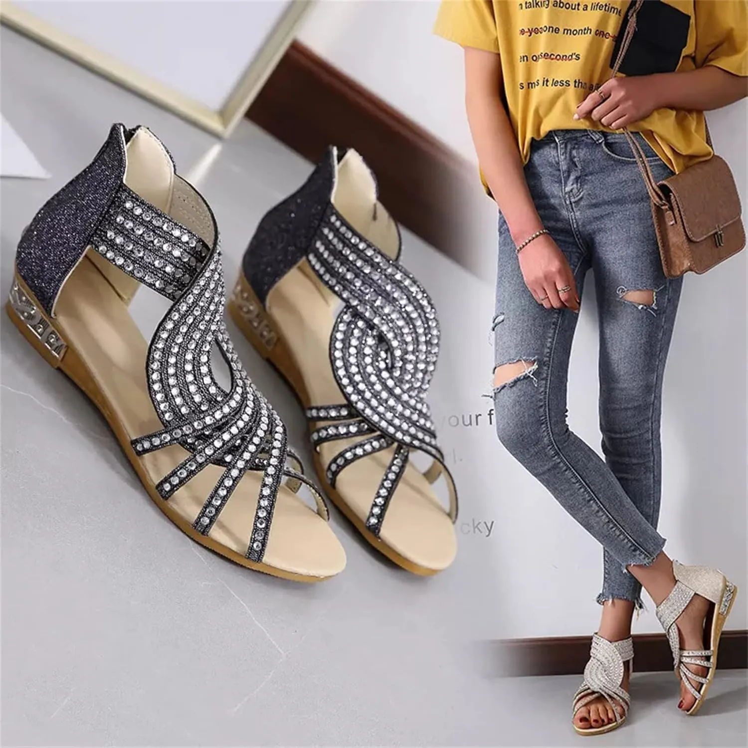 Womens Wedge Platform Sliders Sandals Ladies Bohemian Slippers Summer Style Slope Heel Casual Sandals Beach peep Toe Non Slip Flip-Flops Shoes,White,US7.5/EU39